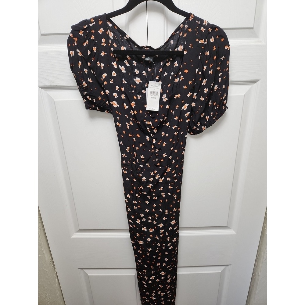 Sanctuary Dress Size 8 Dark Floral Dress Black Puff Sleeve Ruffle Hem Flowy Boho